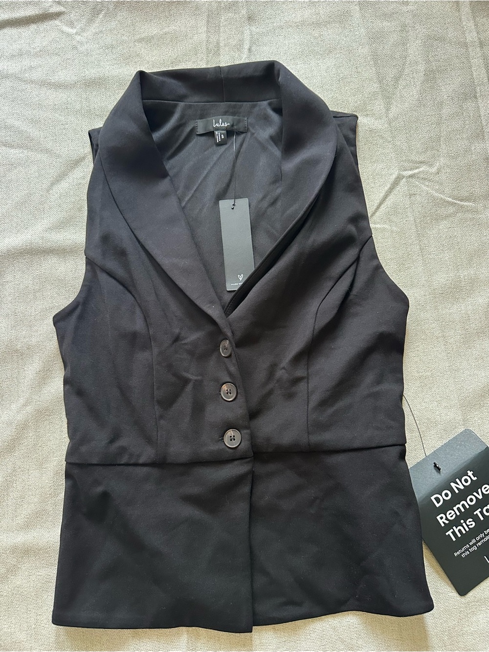 Lulu's Black Sleeveless Draped Collar Button Front Blouse - Picture 2 of 4